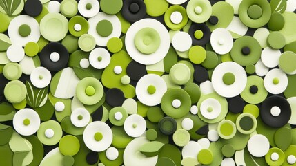 A 3D rendering of a wall adorned with a multitude of circular objects, each exhibiting a unique color and pattern.