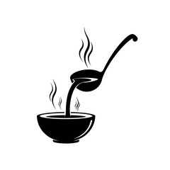 Ladle Pouring Hot Soup into Bowl Silhouette