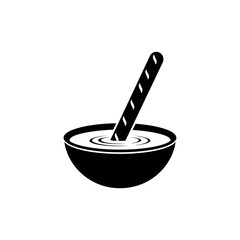 Breadstick Dipping into Creamy Soup Bowl Silhouette