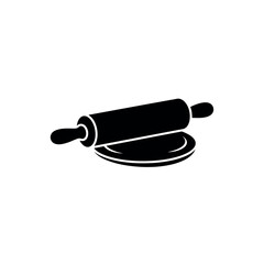 Rolling Pin Flattening Dough Ball Silhouette