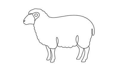 Sheep standing in profile view showcasing textured woolly body using continuous line style
