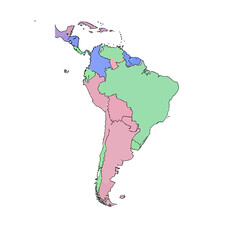 Vibrant map of South America with colorful country borders