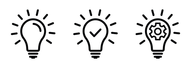 Innovation icons with light bulb. Transparent PNG and vector
