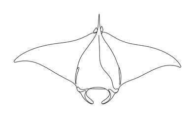 Manta ray swimming gracefully in deep ocean waters using elegant continuous line art forms