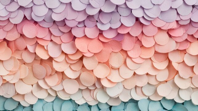 A vibrant display of overlapping circles in various pastel shades of pink, peach, and light blue.