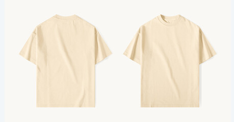 Casual Blank Beige T-Shirt Mockup Front and Back Template