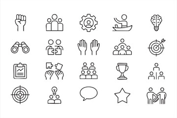 Fototapeta premium minimal line business icons featuring collaboration goal and management concepts