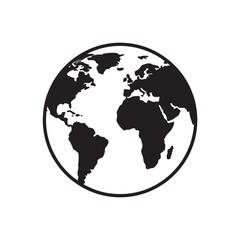 Minimalist black and white globe icon representing the world, travel, and global connection.