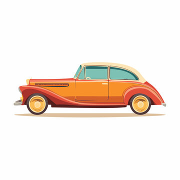 Vintage orange convertible car illustration on white background.
