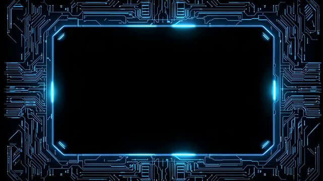 Futuristic Circuit Board with Blue Neon Lights.