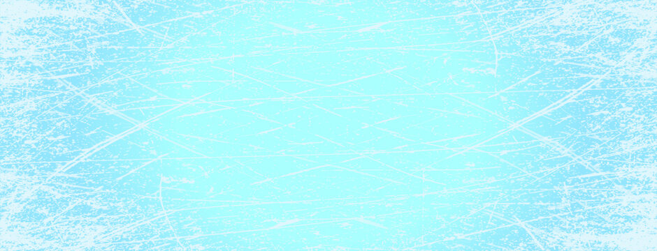Ice blue background with ice skating tracks. Frozen water, sea. Frosty ice texture with winter graphic scratches. Hockey rink. Illustrated eps10