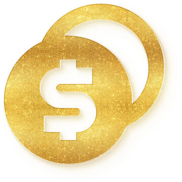 Luxury golden glitter solid stacked money coins icon