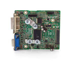 Electronic circuit board with components.