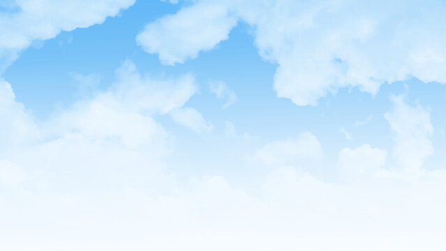 Shite fluffy clouds in the blue sky. Stunning view of a blue sky with some fluffy clouds during a sunny day. Natural background, sky replacement, copy space.	