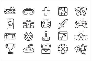 joystick vr headset and dice thin line symbols © MD.sahadat