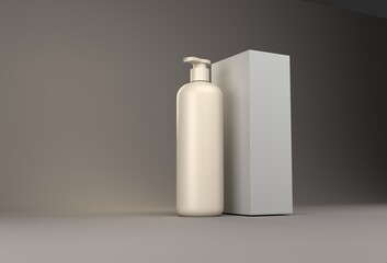Minimal white bottle and box on gray gradient surface for product display mockup