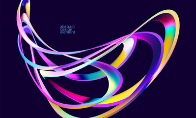 3D Colorful liquid lines. Abstract fluid geometric shapes on dark background.  Vector design elements