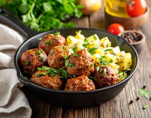 Fototapeta premium Frikadellen mit Kartoffelsalat