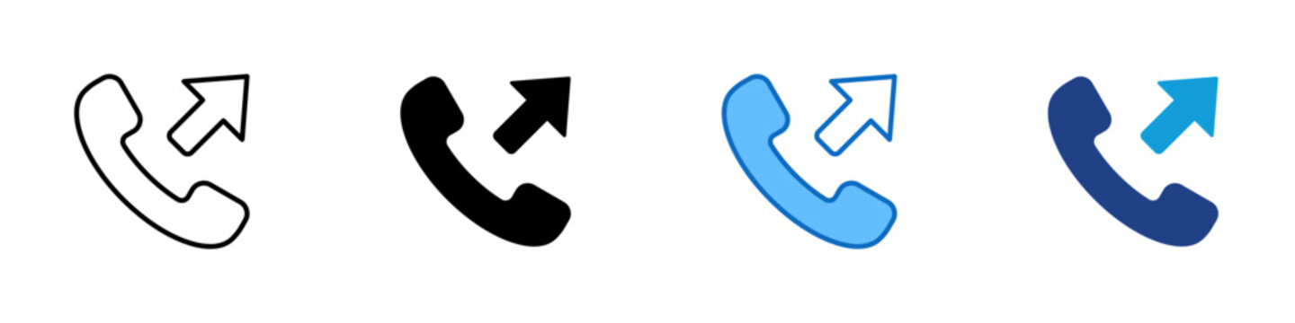 Outgoing Call Multiple Style Icon Design Vector - Phone handset with outward arrow representing outgoing communication, dialing action, and call initiation