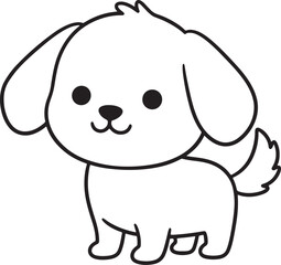 Fototapeta premium Cute cartoon black and white puppy dog standing with wagging tail and happy expression also transparent background