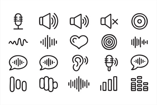 Modern audio signal symbol set for technology marketing