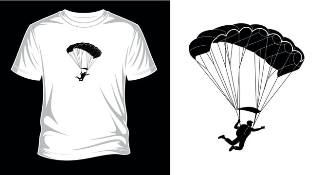Skydiver with open parachute silhouette vector illustration for extreme sports concept