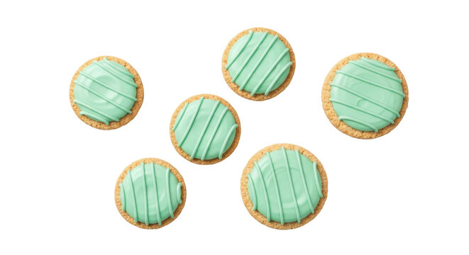 Mint green frosted sugar cookies isolated PNG, delicious homemade dessert with pastel icing on transparent background