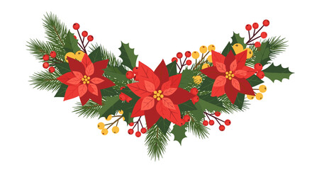 Naklejka premium Christmas Poinsettia and Pine Branch Garland