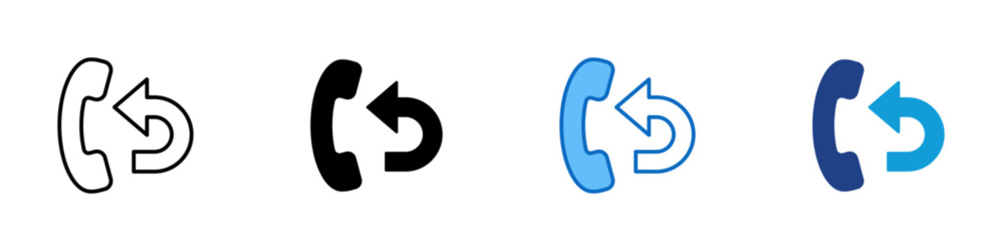Call Return Multiple Style Icon Design Vector - Phone handset with return arrow representing callback action, call response, and communication follow up