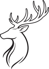 Fototapeta premium Stag Profile Head Black and White Line Art Illustration