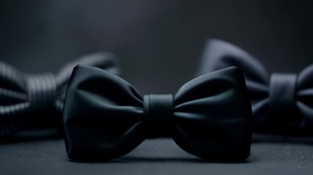 Close-up of elegant black bow ties with different textures, showcasing luxury, sophistication, and classic fashion style, perfect for formal events, weddings, and upscale fashion concepts