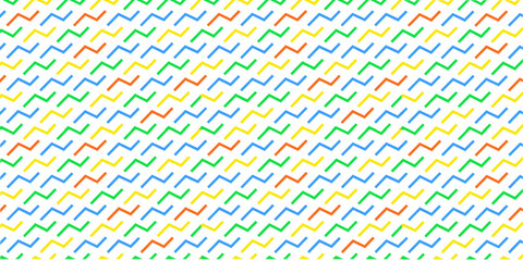 Modern geometric confetti pattern. Stylized zig-zags and angled strokes in a repeating layout. High-energy, nostalgic 90s vibe. Flat color palette of yellow, green, blue, and orange.