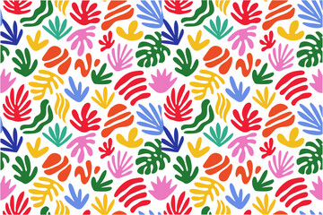 Modernist abstract nature pattern. Focus on wiggly and lobed shapes that suggest movement. Flat 2D graphics, vibrant color blocking, minimalist art style