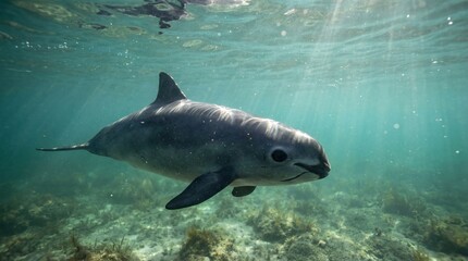 Fototapeta premium Underwater Portrait of a Vaquita in Calm Sea