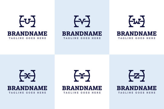 Letters HU HV HW HX HY HZ Monogram Logo Set, for UH VH WH XH YH XH initials