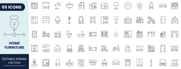 Home furniture icon set in outline style. Modern icon collection. Editable stroke. Vector illustration. © Gretta