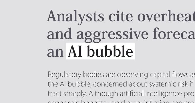 AI bubble, changing news headlines sequence across media, news about AI hype bubble, loop footage