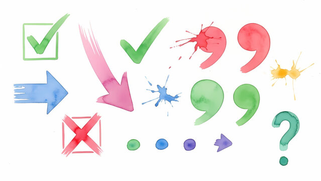 Colorful watercolor symbols and shapes