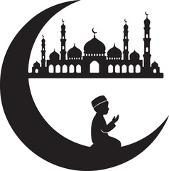 Islamic Vector Illustration Set &ndash; Mosque, Crescent Moon, Prayer, Lanterns, and Ramadan Kareem Symbols