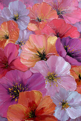 Fototapeta premium Pop art illustration of 1950s inspired flowers in bold retro colors and graphic style