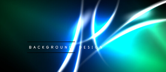 Naklejka premium Abstract background features vibrant blue, green gradients. Dynamic lines create modern, energetic visual effect. Text reads background design.