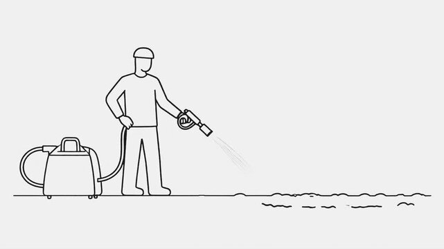High-Pressure Cleaning Service Worker Outline Pictogram
