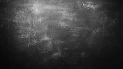 A highly detailed, realistic background texture of an empty dark chalkboard with chalk residue, dust, and scuff marks, perfect for education, school, or vintage menu designs. © Sharmin