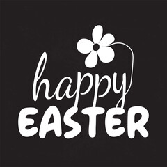 Happy Easter Text with Floral Element Vector Illustration Isolated on Black Background