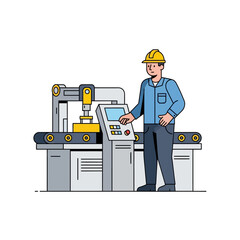 Factory worker operating automated machinery on a production line