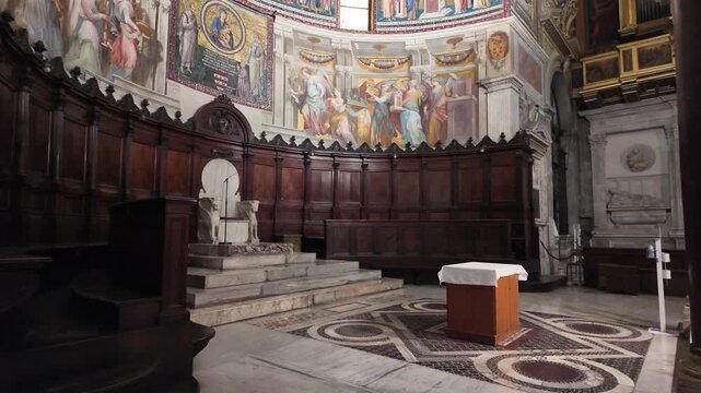 Cinematic Slow Motion High Altar Interior Santa Maria In Trastevere Rome
