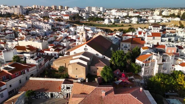 Aerial Orbit of Church of Saint Anthony in Historic Lagos Algarve Portugal
