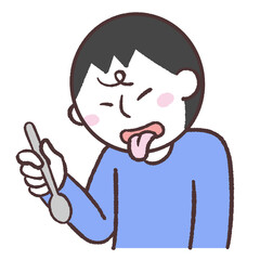 Fototapeta premium スプーンを持って舌を出す男性のイラスト