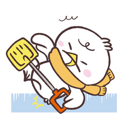 凍結した地面に滑る雪かき白い鳥のイラスト © おひさまストック