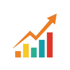 Colorful upward arrow graph showing growth isolated on transparent background